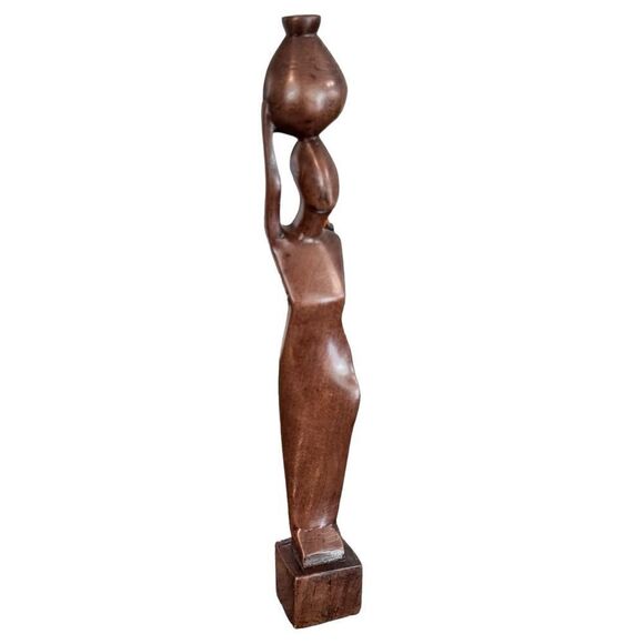 African Woman Decorative Brown Wooden Tabletop Lightweight Statue Sculpture. - Picture 1 of 8